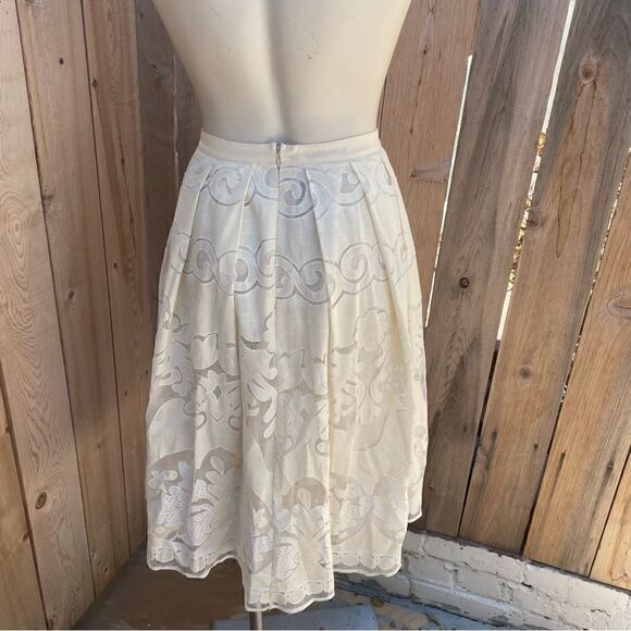 Anthropologie Champagne &Strawberry Womens Ivory Lace Midi Skirt Sz S - Picture 8 of 9